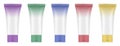 Set of multicolored gradient tubes. 3d mockup. Rainbow palette. Purple, blue, green, yellow and red colors Royalty Free Stock Photo